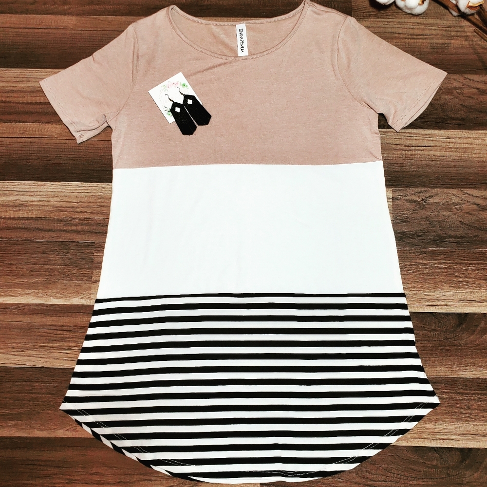 🌸MISSES & PLUS🌸Ash Mocha Color Block Top
